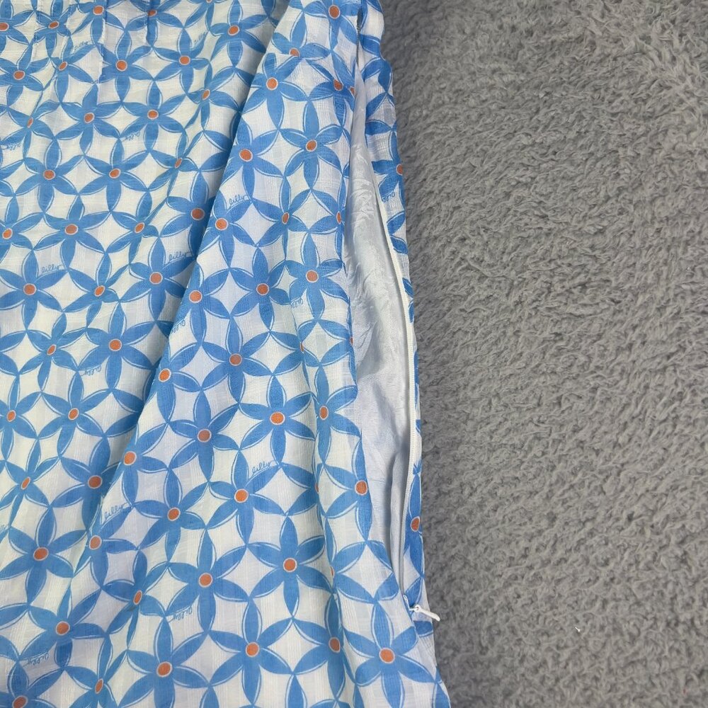Lilly Pulitzer Dress Womens 8 Blue Floral Dasha Coastal Ruffle Sheath Silk Lined - Picture 7 of 10